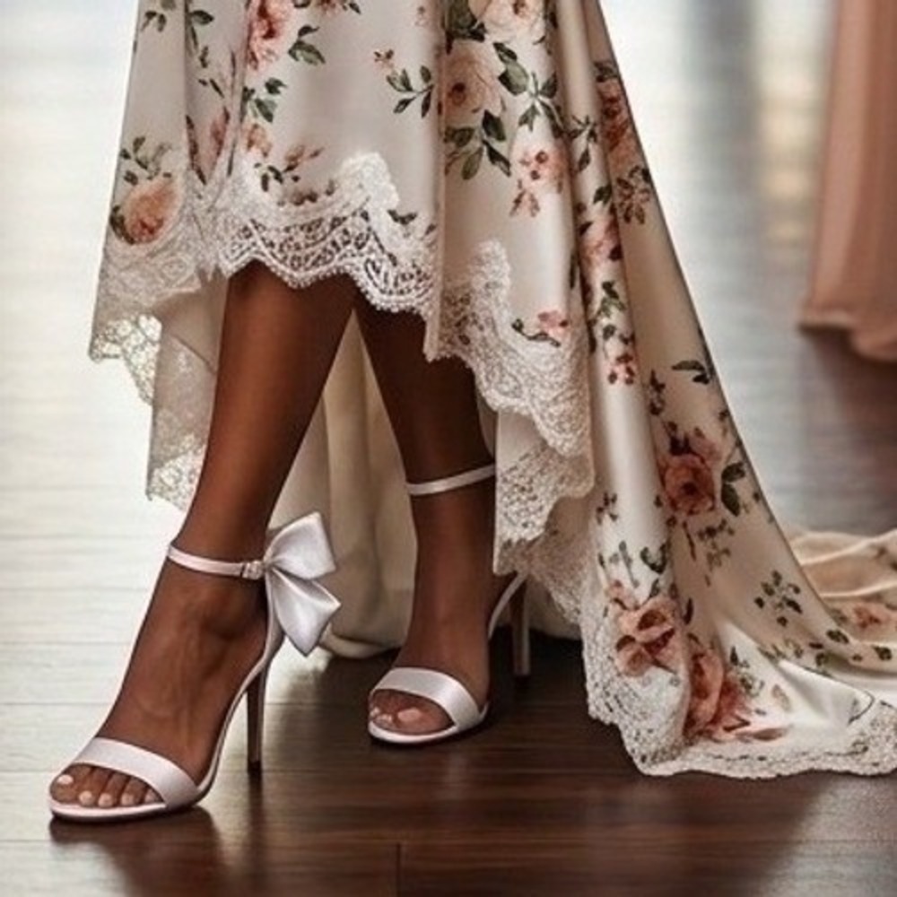 Express Wmn White Satin Oversized Bow Ankle Strap Stiletto Sandals Bridal Prom 8 - Picture 3 of 14